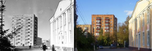 Здание Горкомом поближе, сейчас в нем расположены музыкальная школа и «Музей памяти 1941-1945 гг.» Виден жилой дом по ул. Чехова, 67.