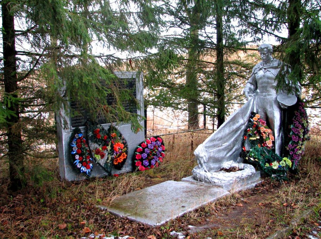 На высоком берегу Волги недалеко от кремля братская могила ВОВ. Город Старица Тверской области. Ноябрь 2008.